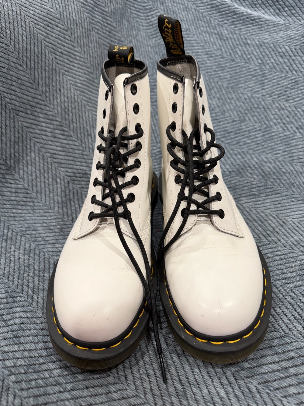 Dr. Martens White Leather 8-Eye Lace-Up Boots with Black Laces